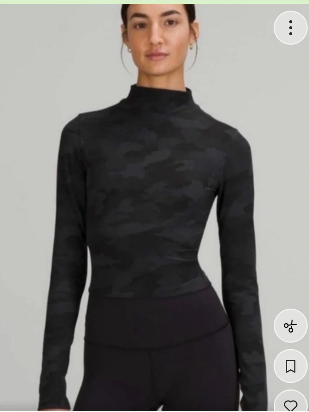 Women's Black Lululemon Camo Long-Sleeve Mock Neck Top